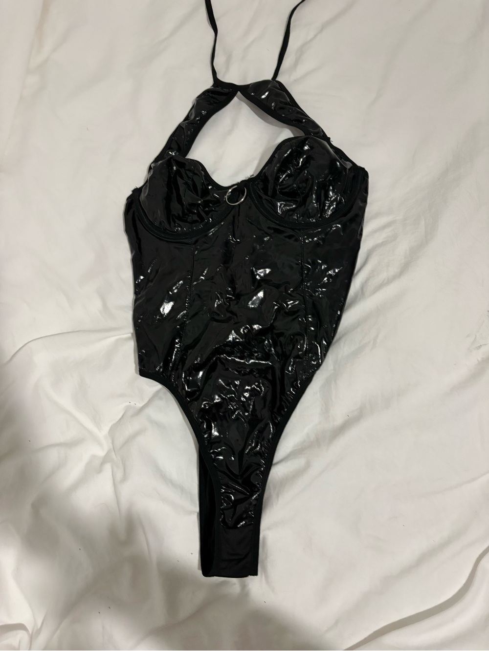 Black Shiny Halter One-Piece for Kids